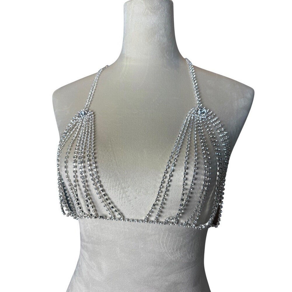 Vintage Y2K Rhinestone Crystal Body Chain Bra Top Crystal Festival Rave Small XS - Picture 8 of 8
